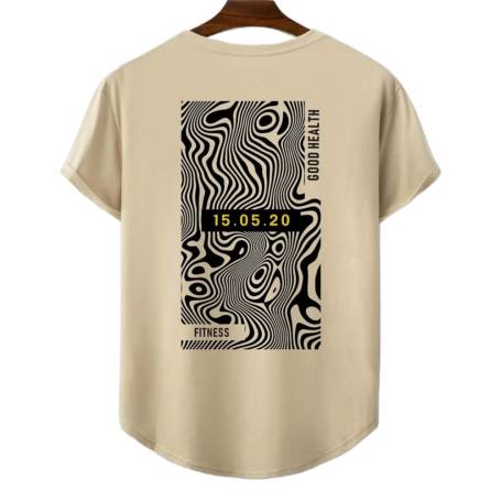 Beige Wavy Graphic Fitness T-Shirt Manufacturers in Delhi