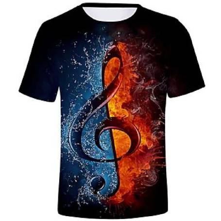 Blue And Orange Fire & Water Treble Clef T-Shirt Manufacturers in Delhi